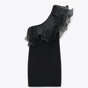 Zara One Shoulder Organza Ruffle Mini Dress